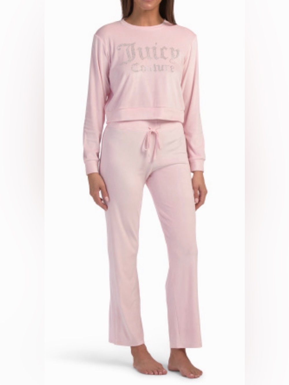 JUICY COUTURE NWT 2pc Velour Crew Neck Top And Pants Lounge Set With Rhinestone
